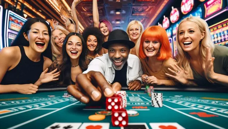 A professional live casino dealer interacting with players in a stylish studio, with digital overlays showing '777' winning hands and a secure online gambling PH interface.